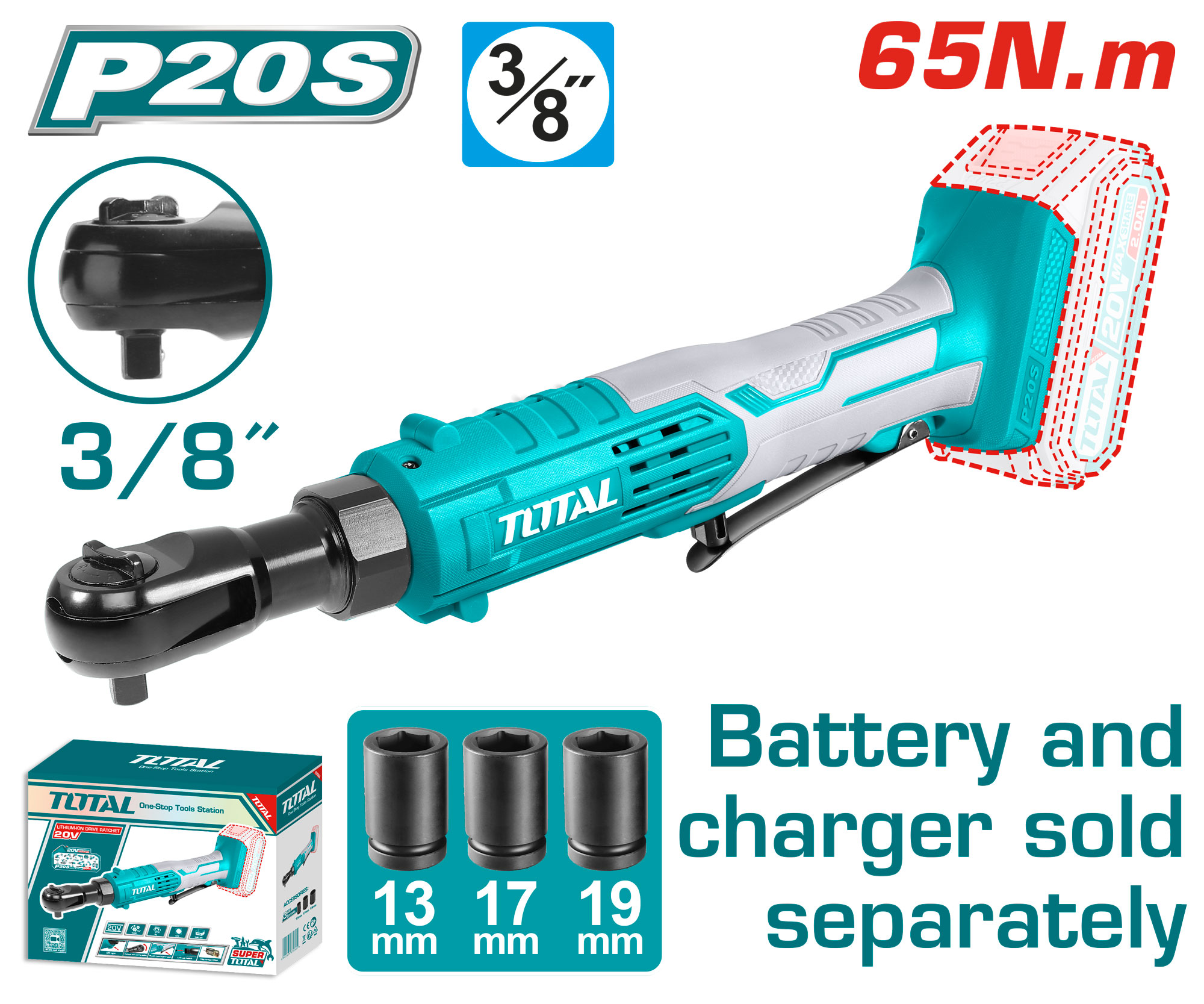 CORDLESS DRIVE RATCHET 20 VOLT WITHOUT BATTERY AND CHARGER
