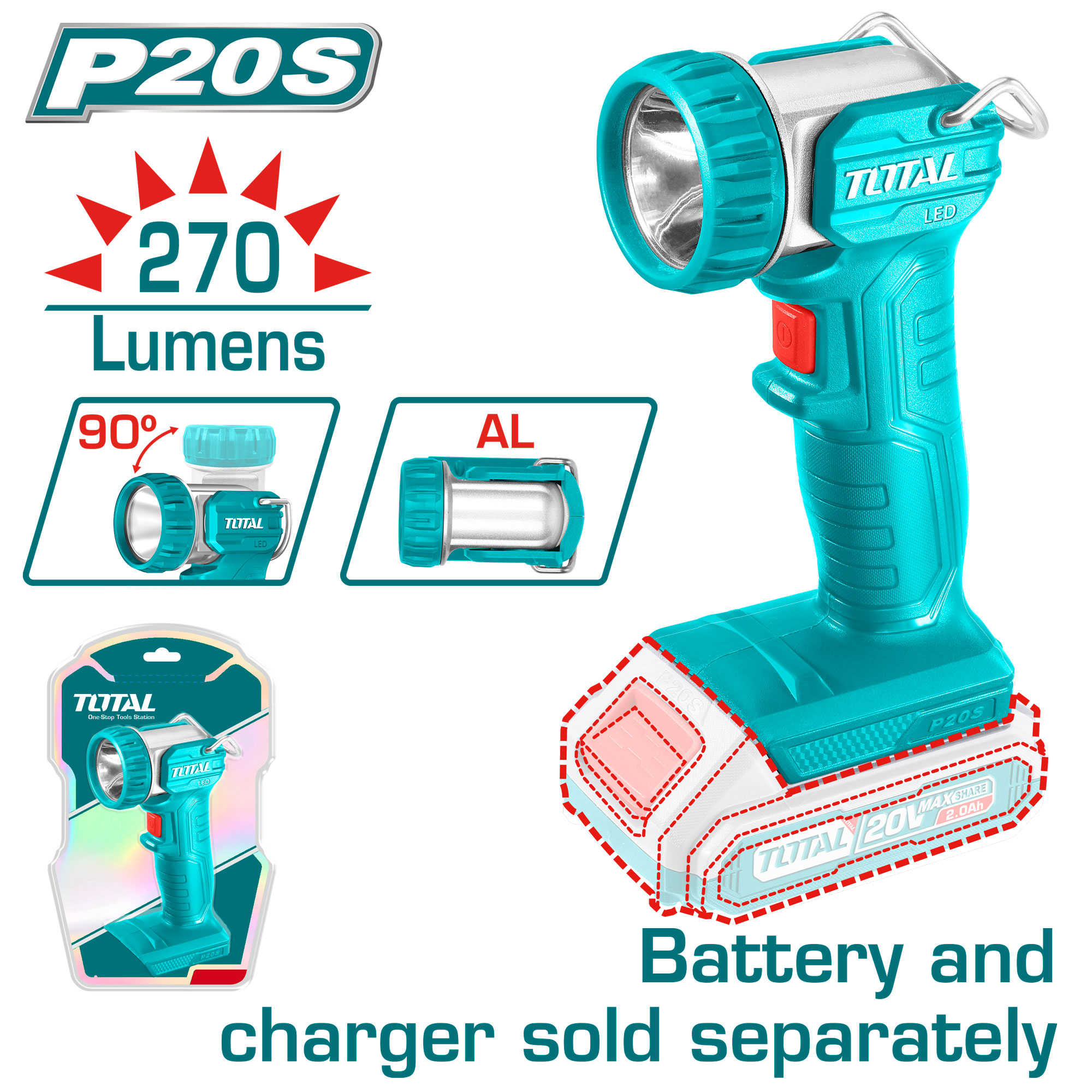 CORDLESS WORK LAMP 20 VOLT WITHOUT BATTERY AND CHARGER