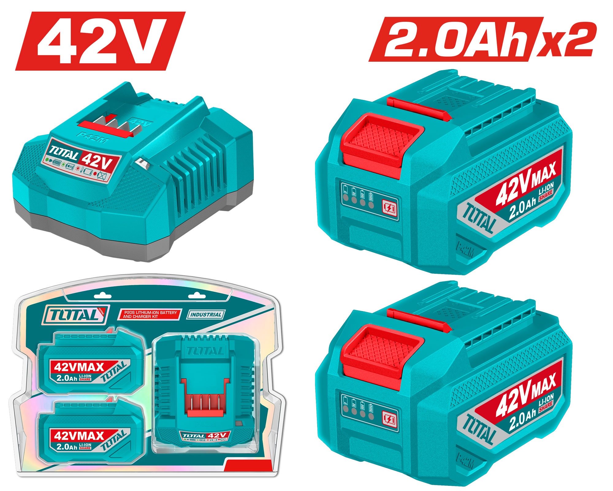 SET OF 2 BATTERIES 42 VOLT 2 AMP AND CHARGER