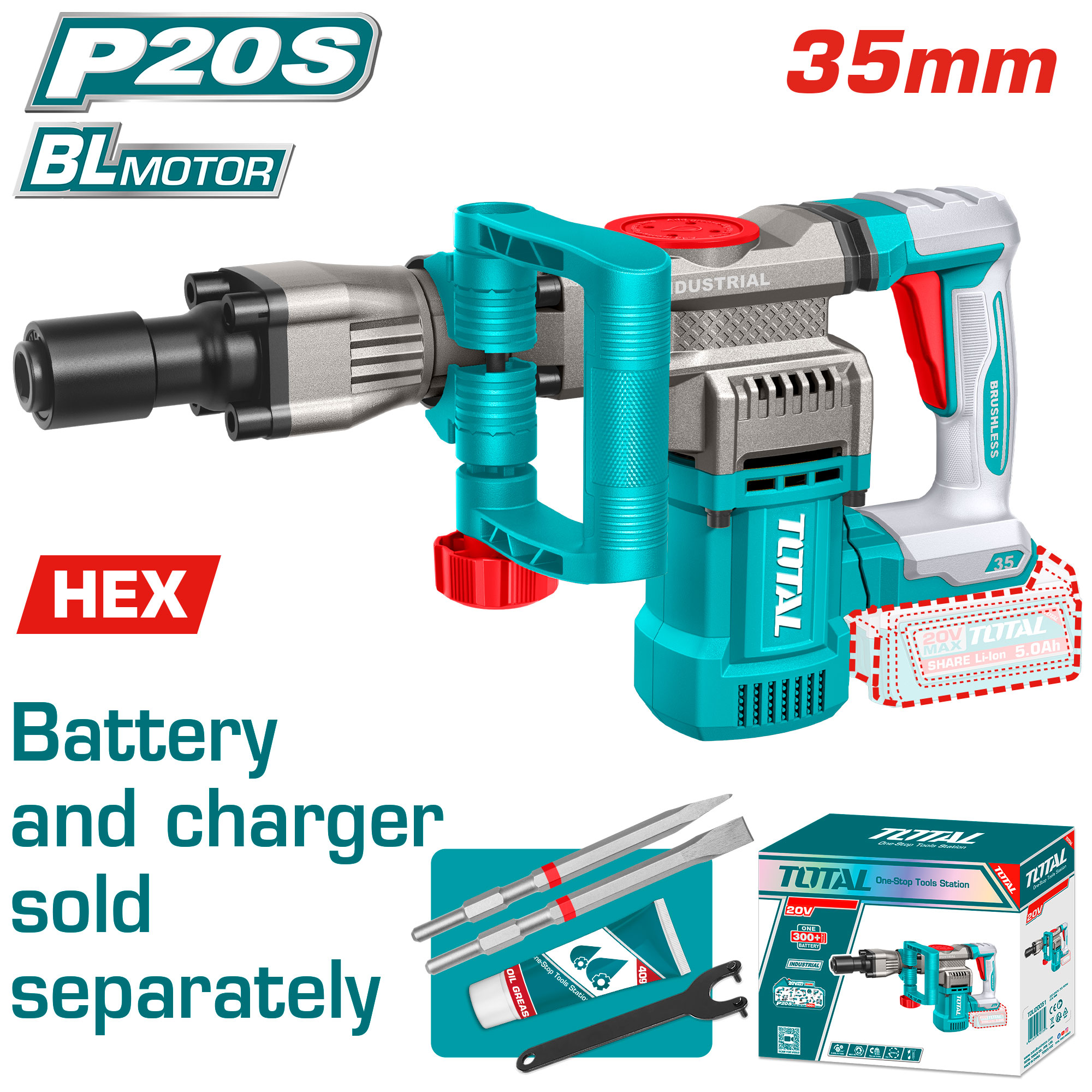 BRUSHLESS BATTERY ROTARY HAMMER WITHOUT BATTERY AND CHARGER