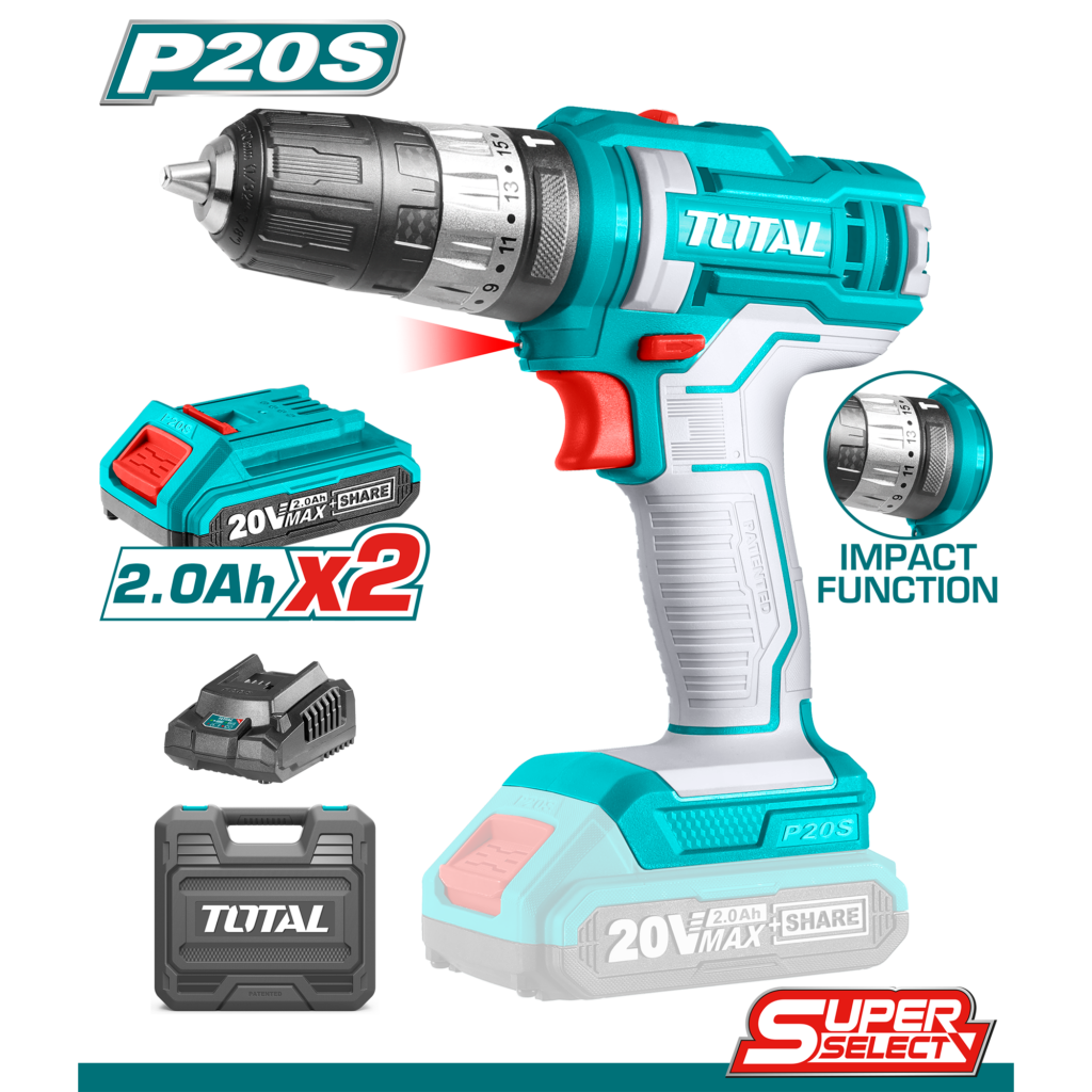 IMPACT BATTERY DRILL 20 VOLT 45 NM WITH 2 BATTERIES
